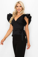 Wrap Top With Cap Sleeves - Black