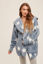 Star Print Faux fur So Soft plush hooded jacket with pockets