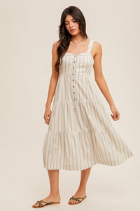Hem & Thread Sweetheart Buttonfront Striped Tiered Midi Dress