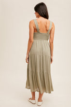 Hem & Thread V Neck Sleeveless Embroidery Detail Tiered Midi Dress - Sage