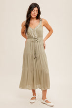 Hem & Thread V Neck Sleeveless Embroidery Detail Tiered Midi Dress - Sage