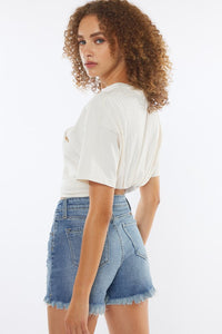 KANCAN HIGH RISE DISTRESSED MID SHORT JEANS