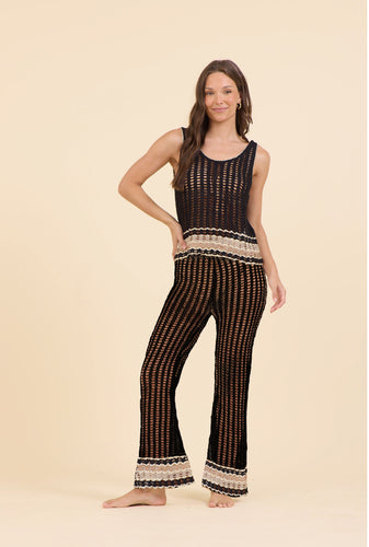 Surf Gypsy Black/Cream/Caramel Crochet W/ Stripe Trim Pant