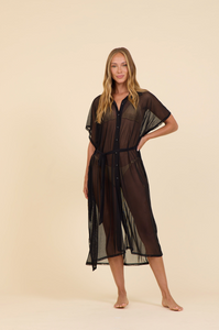 Surf Gypsy Black Mesh Button Front Coverup