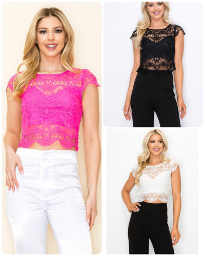 Lace Detailed Top With Cap Sleeves - Assorted Colors