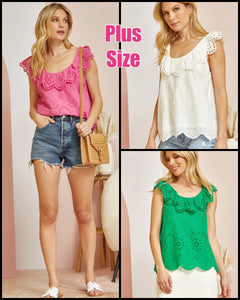 PLUS Eyelet fabric top with ruffle details  - Assorted Colors