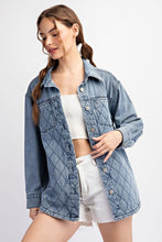 QUILTED BUTTON DOWN JACKET - DENIM OR CAMEL