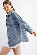 QUILTED BUTTON DOWN JACKET - DENIM OR CAMEL