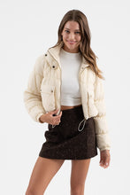 CROPPED ZIP UP CARGO PUFFER JACKET - BLACK OR IVORY