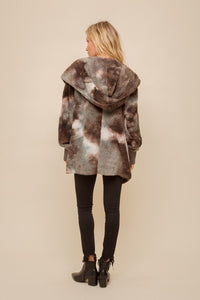 SOFT AND COZY TIE DYE FUR OPEN JACKET - SAGE/GREY