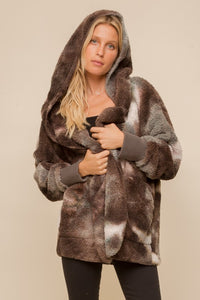 SOFT AND COZY TIE DYE FUR OPEN JACKET - SAGE/GREY