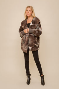 SOFT AND COZY TIE DYE FUR OPEN JACKET - SAGE/GREY