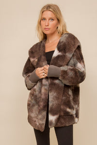 SOFT AND COZY TIE DYE FUR OPEN JACKET - SAGE/GREY