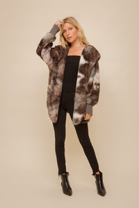 SOFT AND COZY TIE DYE FUR OPEN JACKET - SAGE/GREY