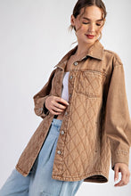 QUILTED BUTTON DOWN JACKET - DENIM OR CAMEL