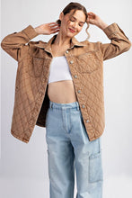 QUILTED BUTTON DOWN JACKET - DENIM OR CAMEL