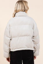 CORDUROY ZIP UP CROPPED PUFFER JACKET - SAND