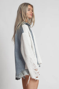 Denim Knit Mix Match Jacket - Black or Off White