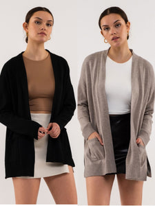 OPEN FRONT CARDIGAN - BLACK OR COCOA