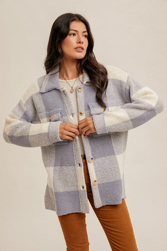 Hem & Thread Plaid Shaket - Dusty Blue or Taupe