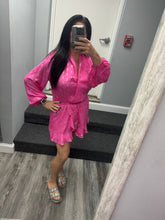 VINTAGE HAVANA CLIPPED METALLIC DRESS - HOT PINK