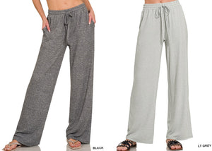 SOFT MELANGE HACCI WIDE PANTS - BLACK OR LIGHT GREY