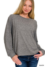 SOFT MELANGE HACCI ROUND NECK LONG SLV TEE - BLACK OR HEATHER GREY