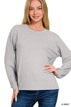 SOFT MELANGE HACCI ROUND NECK LONG SLV TEE - BLACK OR HEATHER GREY