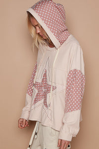 POL Star patch-work frayed edge french terry hoodie - Dusty Rose