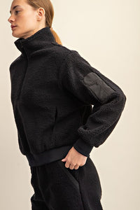 MICRO SHERPA QUARTER ZIP JACKET - BLACK