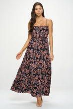 Botanical Print Front Tie Maxi Dress - Black