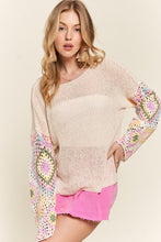 MULTI COLOR CROCHET SLEEVE LOOSE TOP - BLACK OR BEIGE