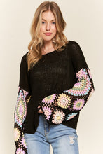 MULTI COLOR CROCHET SLEEVE LOOSE TOP - BLACK OR BEIGE