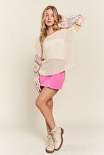 MULTI COLOR CROCHET SLEEVE LOOSE TOP - BLACK OR BEIGE