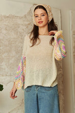 CROCHET MULTI COLORED GRANNY SLEEVE SWEATER TOP - BLACK OR CREAM