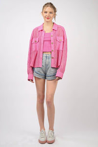 Oversized Lace Shirt Jacket Shacket - PInk or Salmon