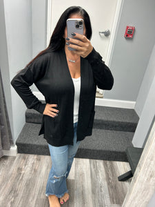 OPEN FRONT CARDIGAN - BLACK OR COCOA