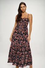 Botanical Print Front Tie Maxi Dress - Black