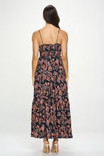 Botanical Print Front Tie Maxi Dress - Black