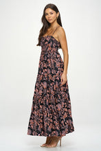 Botanical Print Front Tie Maxi Dress - Black