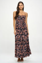 Botanical Print Front Tie Maxi Dress - Black