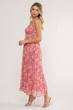 SPAGHETTI STRAP FLORAL MIDI DRESS - PINK MULTI