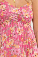 SPAGHETTI STRAP FLORAL MIDI DRESS - PINK MULTI