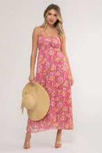 SPAGHETTI STRAP FLORAL MIDI DRESS - PINK MULTI