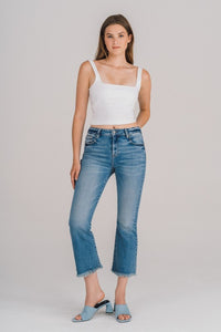 Hidden Medium Wash Frayed Hem Cropped Flare