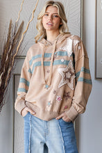 OLI & HALI WASHED STAR PATCHWORK HOODED LONG SLEEVE PULLOVER - COFFEE OR MOCHA