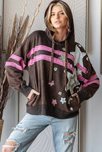 OLI & HALI WASHED STAR PATCHWORK HOODED LONG SLEEVE PULLOVER - COFFEE OR MOCHA