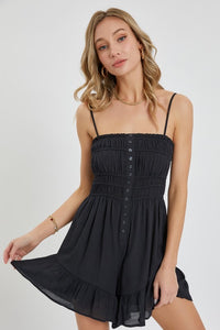 SMOCKED ROMPER - BLACK OR TAUPE