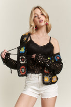 FRONT TIE CROCHET CARDIGAN - BLACK