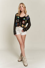 FRONT TIE CROCHET CARDIGAN - BLACK